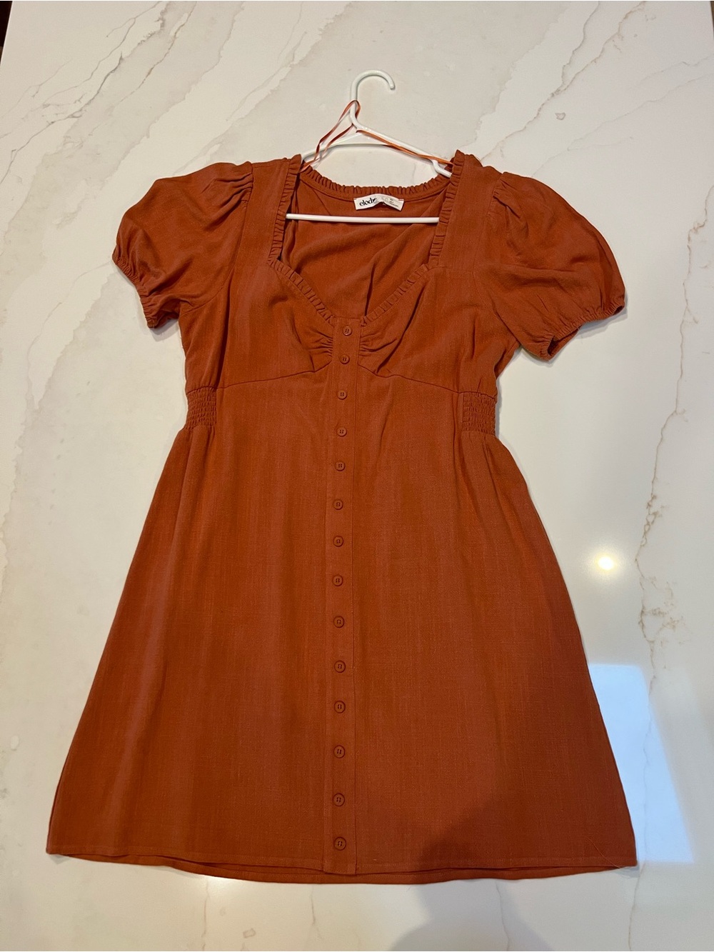 Elodie Rust Brown/Orange Button-Front Mini Dress – Size L